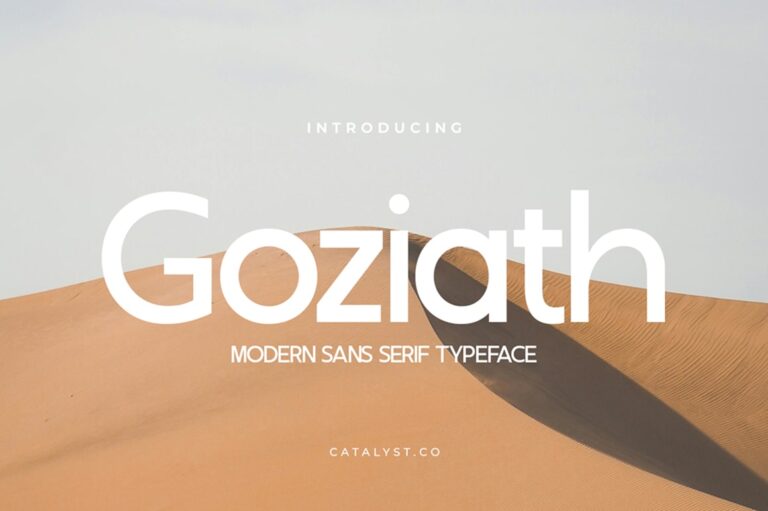 Goziath Modern Sans Serif Font typeface excellent used for the manufacture quote text, logotype, header magazine, and many more. Main Features TTF, OTF & WOFF Format Uppercase & Lowercase Ligatures & Alternate Numeral & Punctuations Multilingual Support